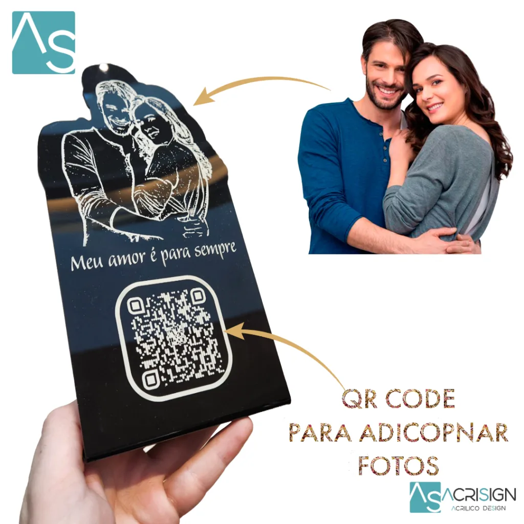 Silhueta em acrílico com foto e QR Code